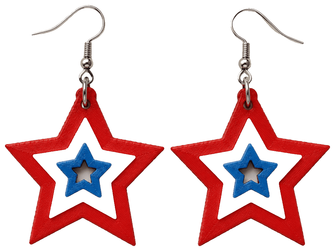 4th of July Star Earrings — 3D-printed earrings