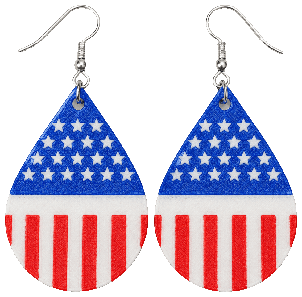 4th July Teardrop Flag Earring — 3D-printed earrings