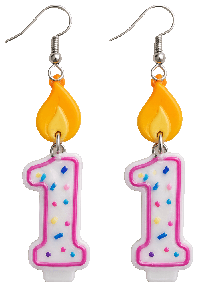 Birthday Number Candle Earrings — 3D-printed earrings