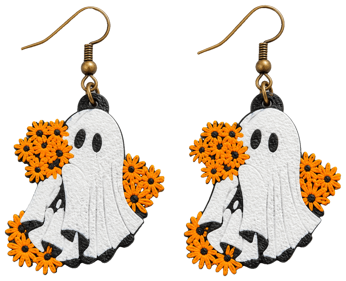Multicolor Ghost Flower Halloween Earrings — 3D-printed earrings