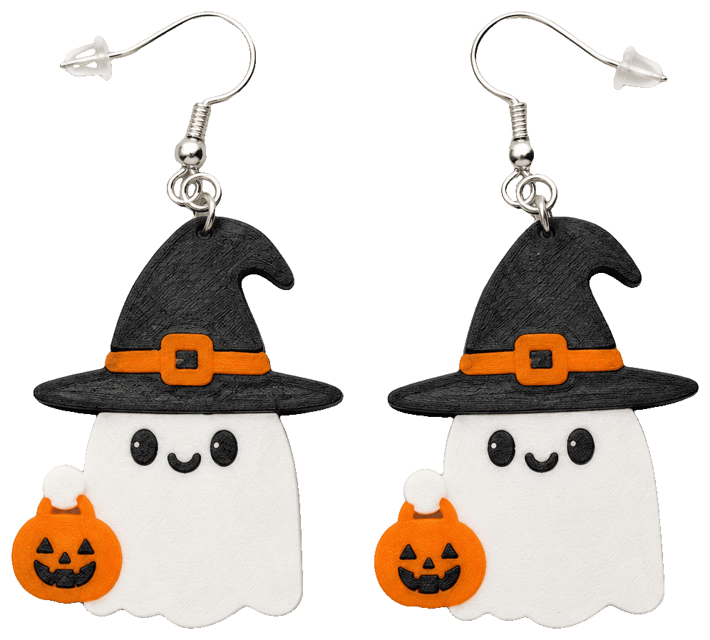 Cute Trick or Treating Halloween Ghost Earrings — 3D-printed earrings
