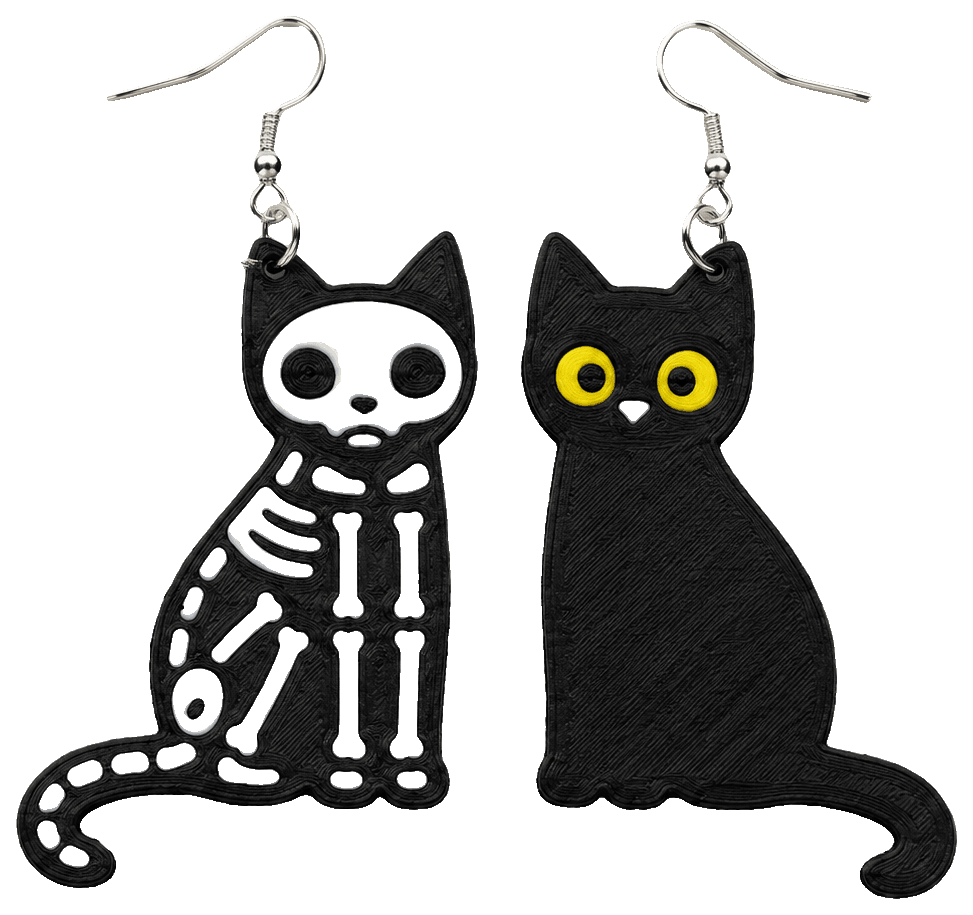 Live and Dead Cat (Schrödinger's paradox) earrings — 3D-printed earrings