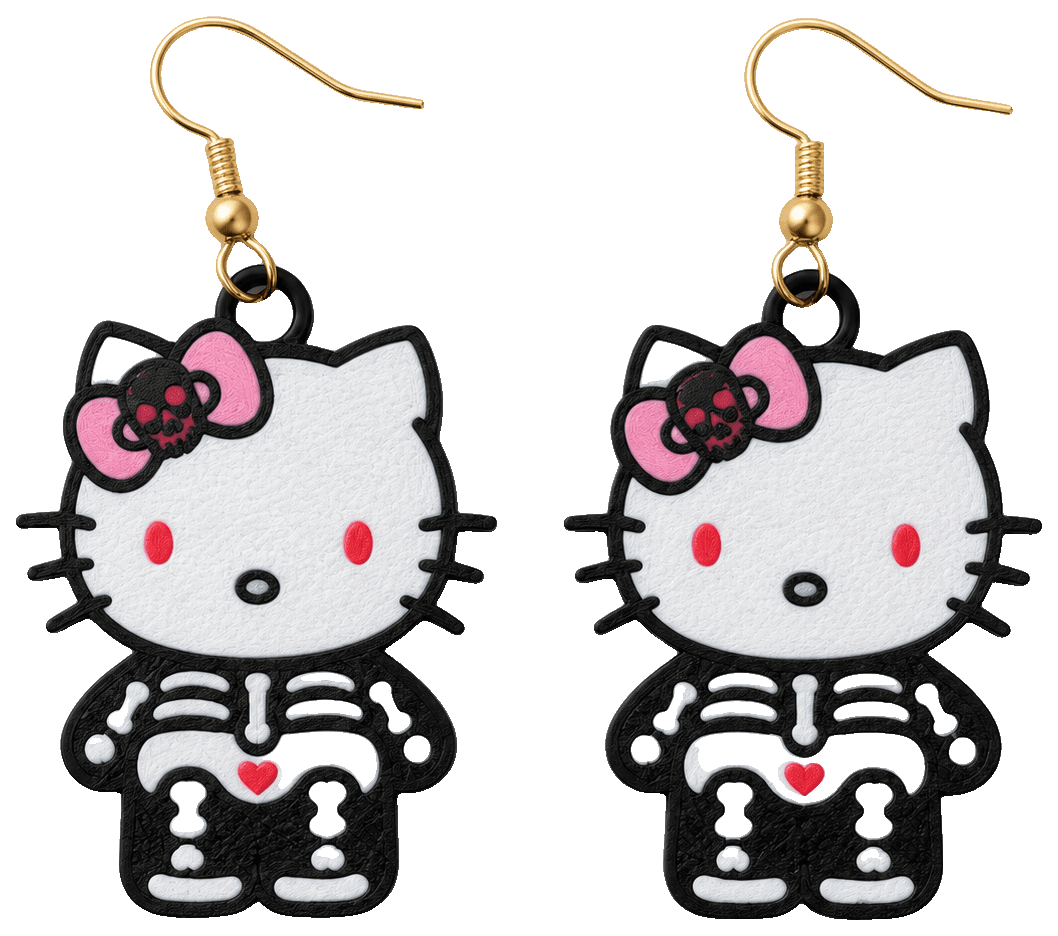 Cat with bow Halloween Skeleton Earrings — 3D-printed earrings