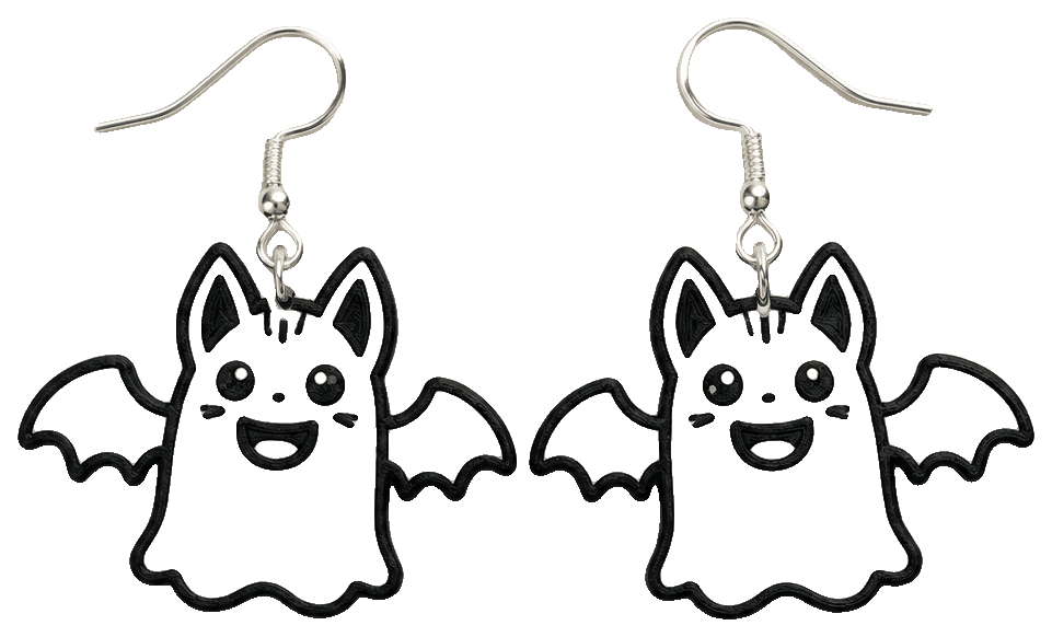 Ghost Bat Earrings (Halloween) — 3D-printed earrings