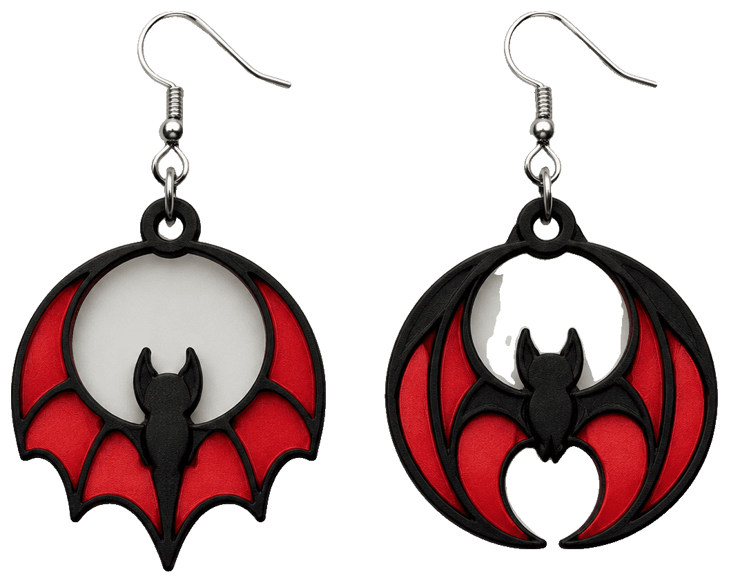 Spooky Black & Red Bat Earrings – 2 Unique Designs — 3D-printed earrings