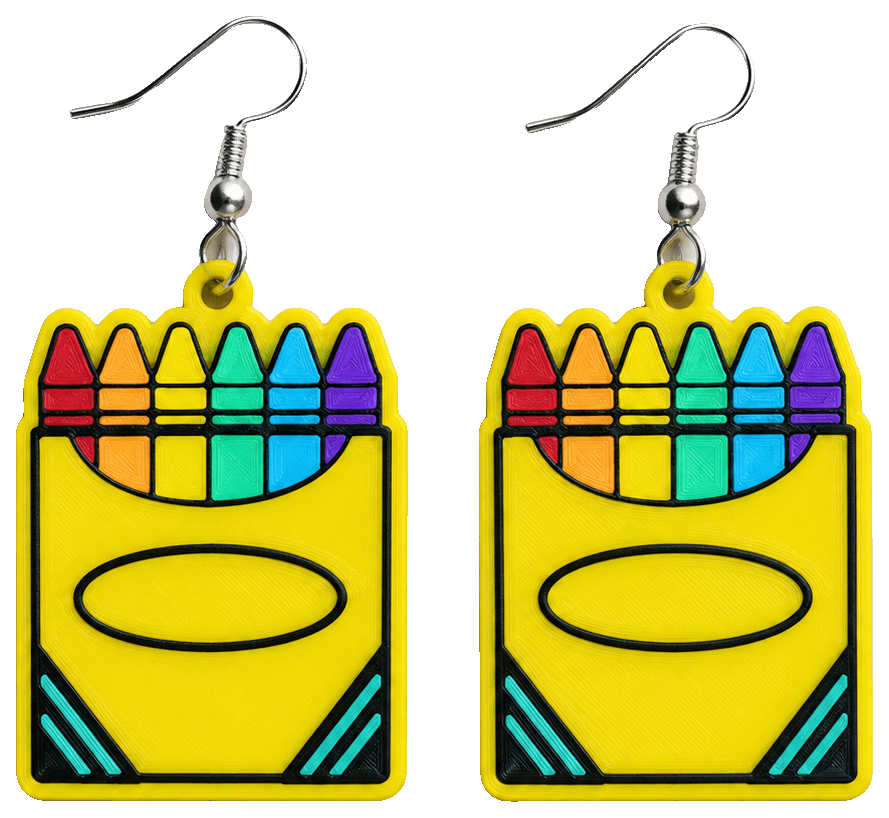 Crayon Earrings and Keychains — 3D-printed earrings