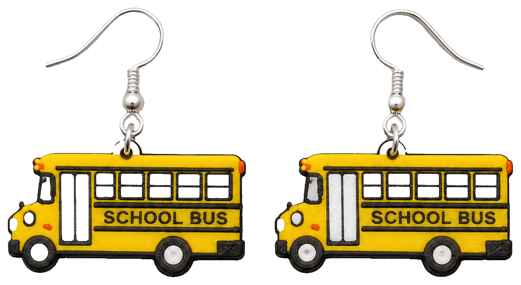 School Bus Earrings — 3D-printed earrings