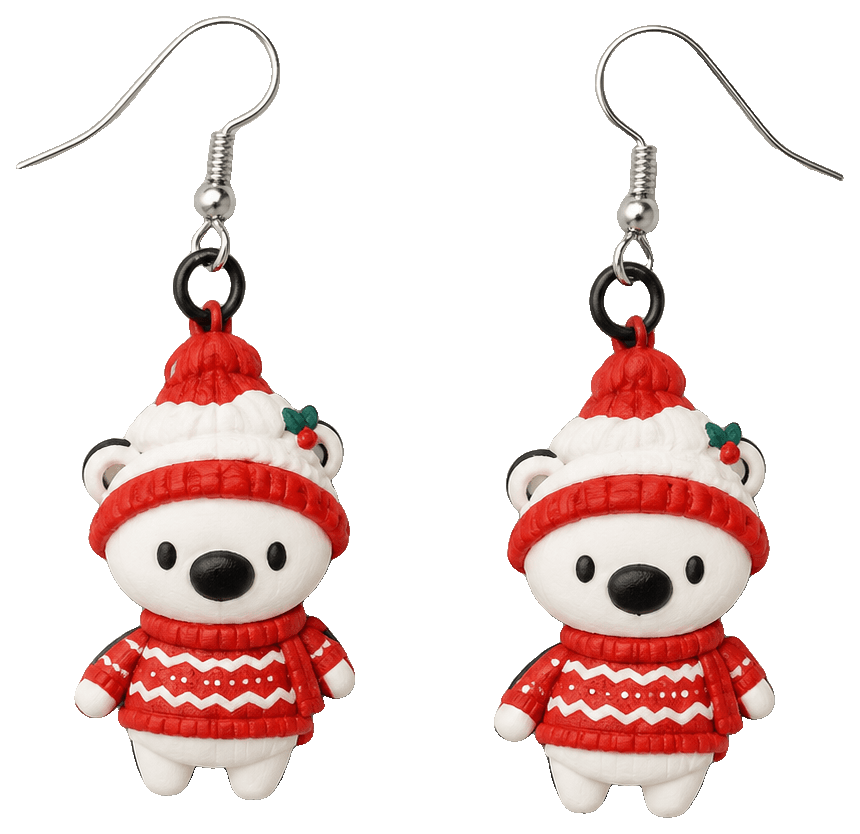 Cute Bear - Earrings and Necklace — 3D-printed earrings