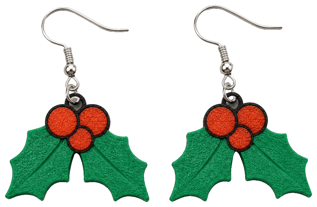 Holly Christmas Earrings — 3D-printed earrings
