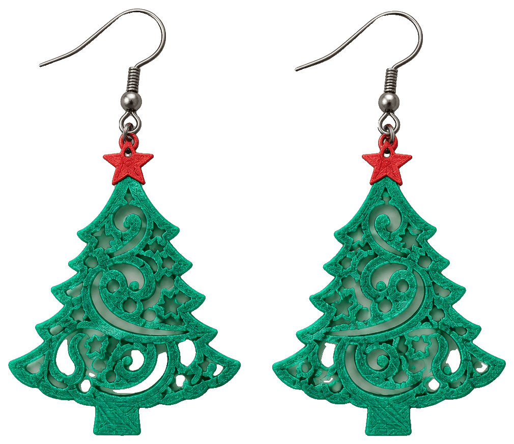 Christmas tree earrings by LC3D — 3D-printed earrings