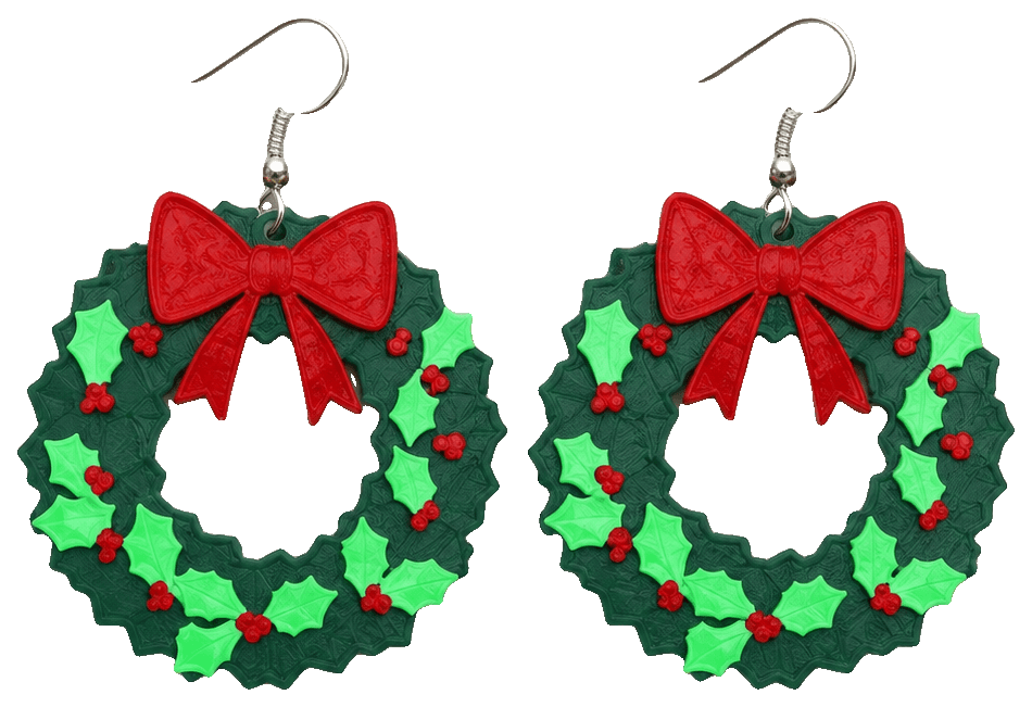 Christmas Wreath earrings by gravebrat — 3D-printed earrings