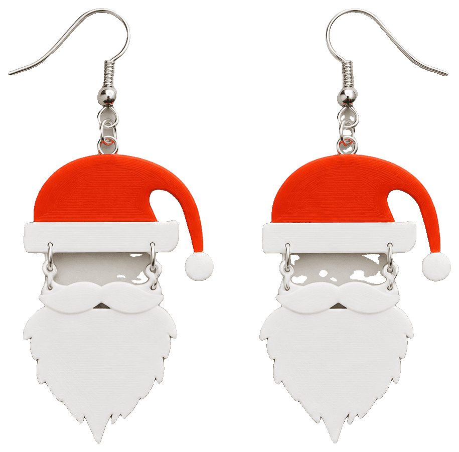 christmas earring santa hat with beard — 3D-printed earrings