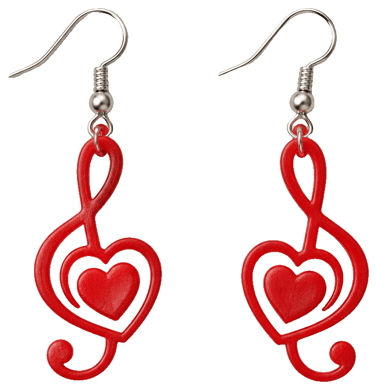 Heart in clef earrings — 3D-printed earrings
