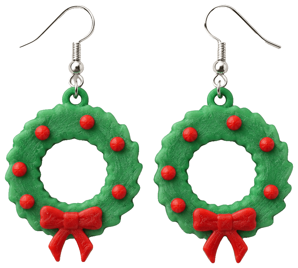 Christmas Wreath Earrings by Mrs Jones — 3D-printed earrings