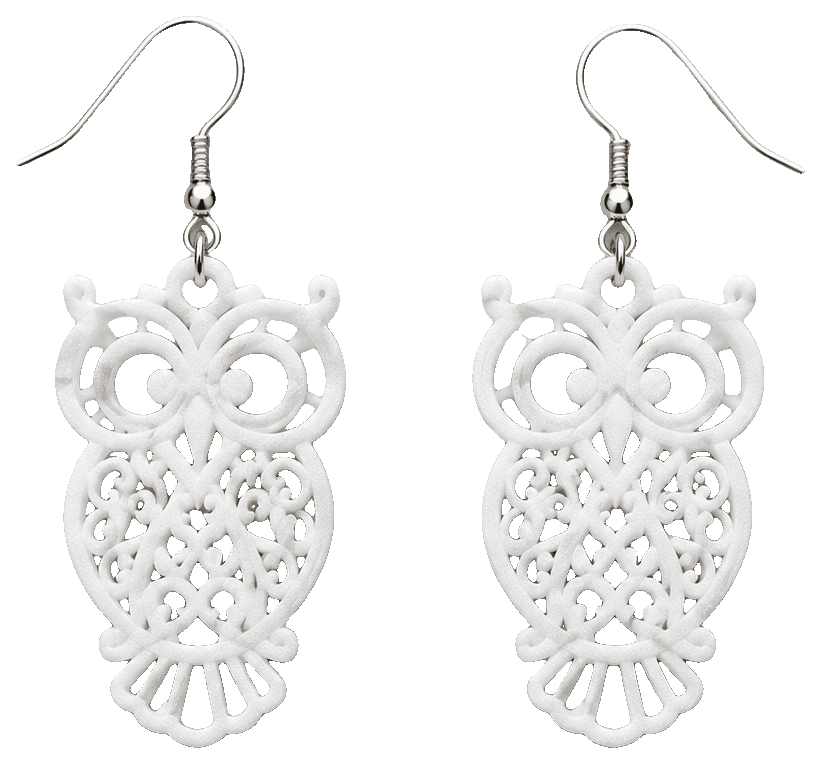 White owl earrings — 3D-printed earrings