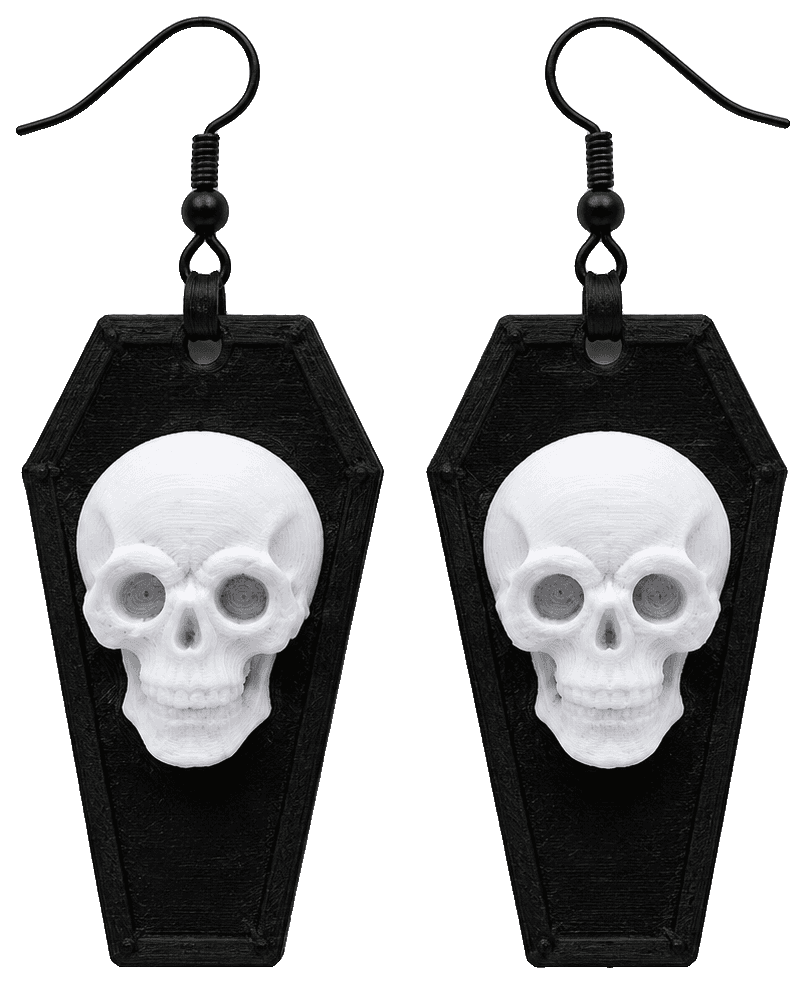 Skull Coffin Earrings — 3D-printed earrings