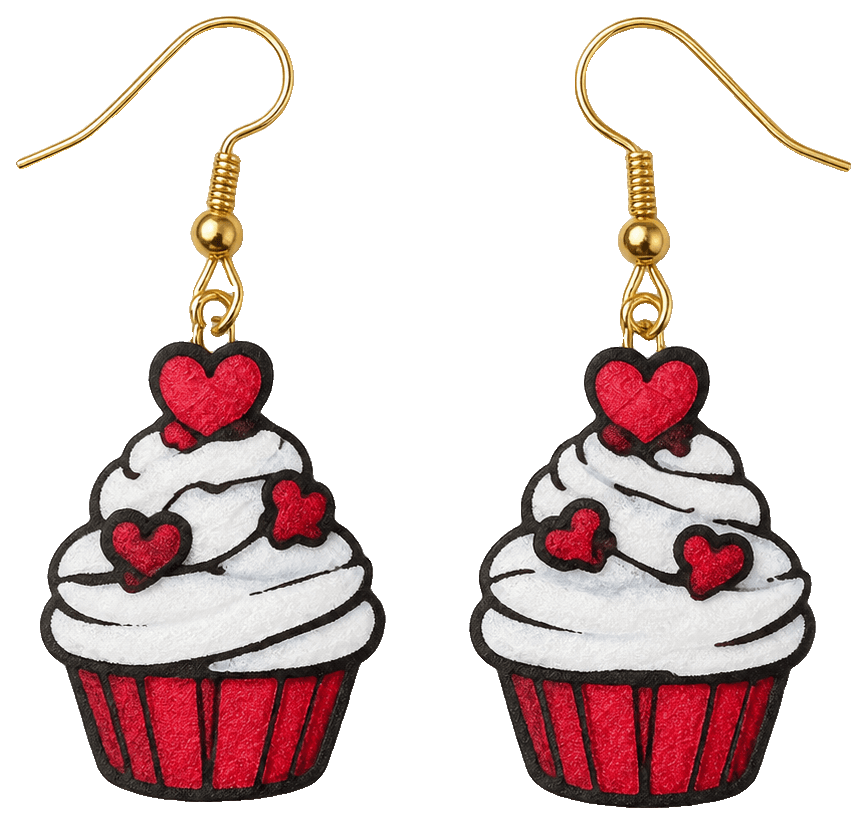 Valentine's day cupcake earrings — 3D-printed earrings