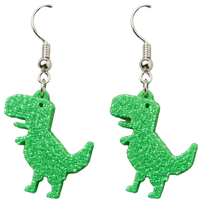 Chrome Dinosaur Earrings — 3D-printed earrings