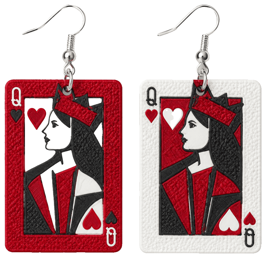 Queenie Hearts Cards Valentines Earrings — 3D-printed earrings