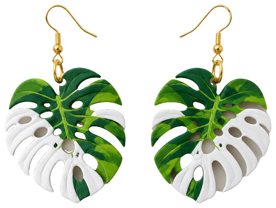 Monstera earrings with fenestrations — 3D-printed earrings