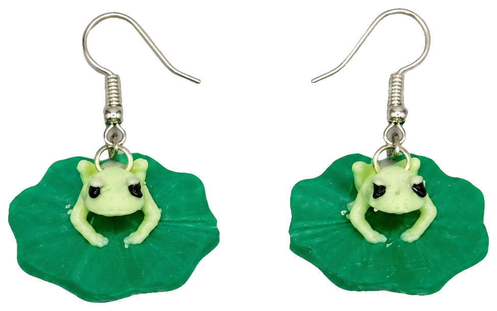 Frog on Lilly Pad Earrings — view 1
