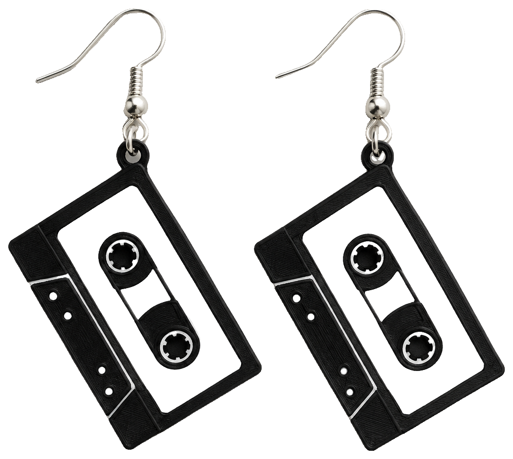 Cassette tape earrings — view 1