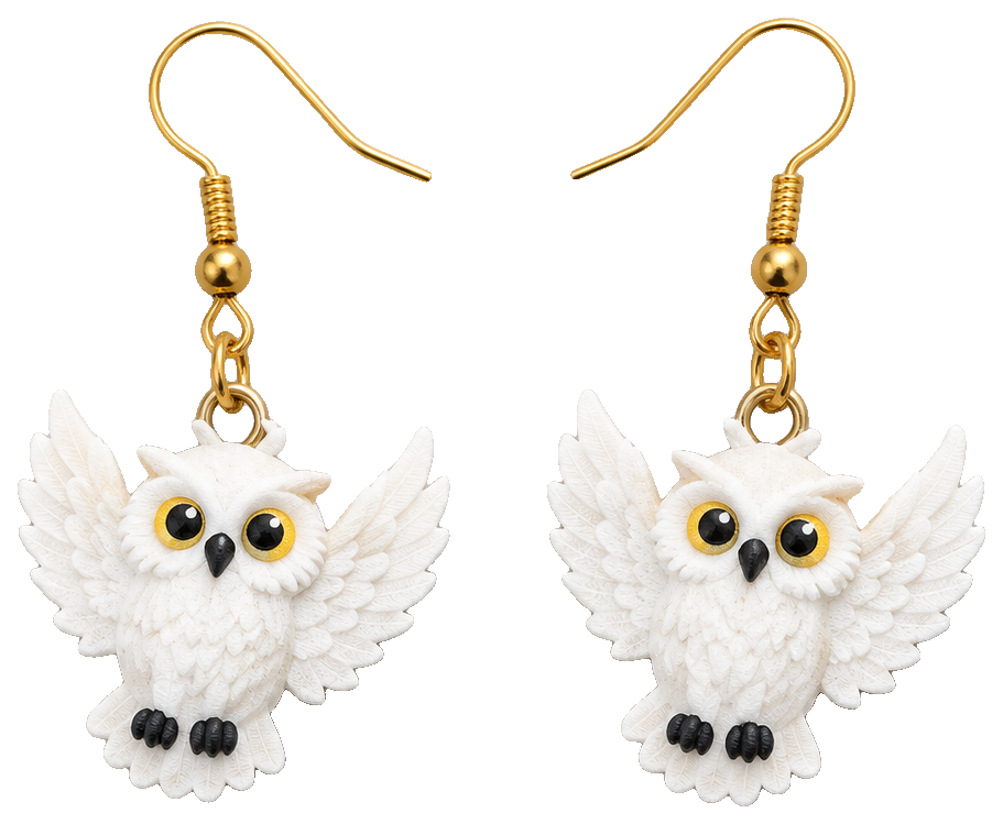 Owl Earrings and Charm - Hedwig Inspired — view 1