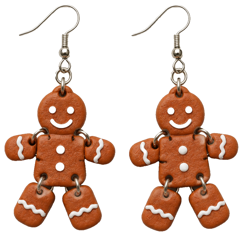 Articulated Gingerbread Man Earrings — view 1