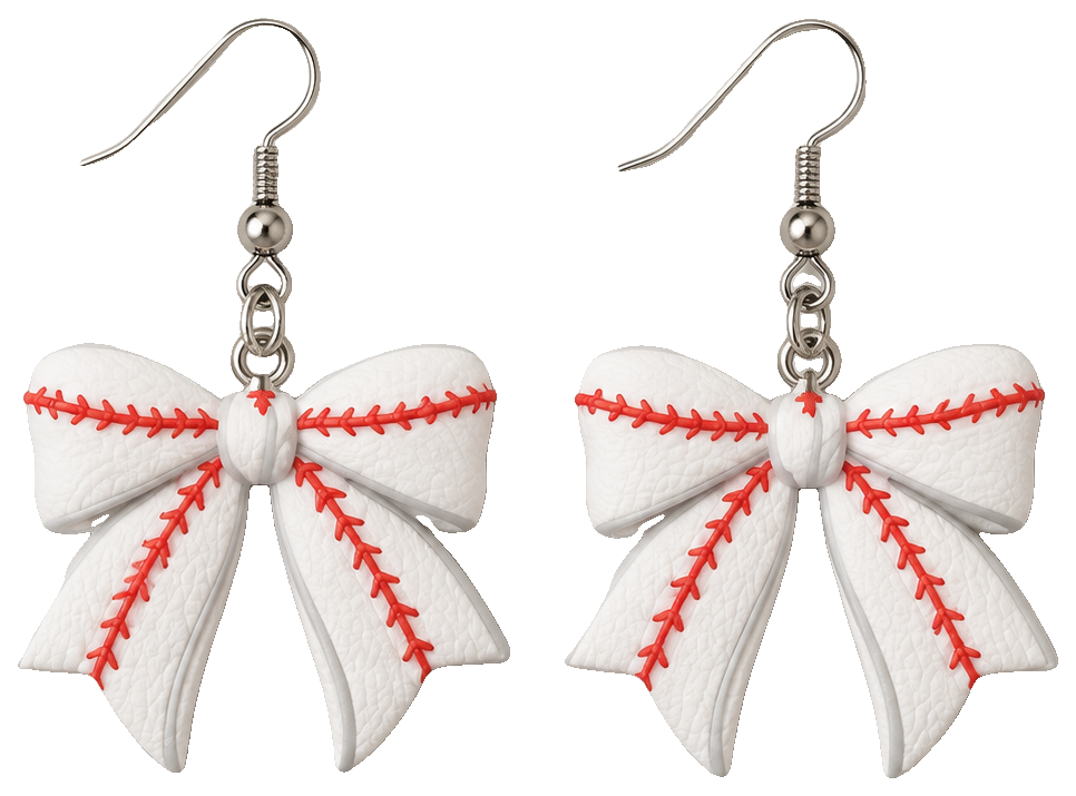 Baseball or Softball Bow Earrings — view 1