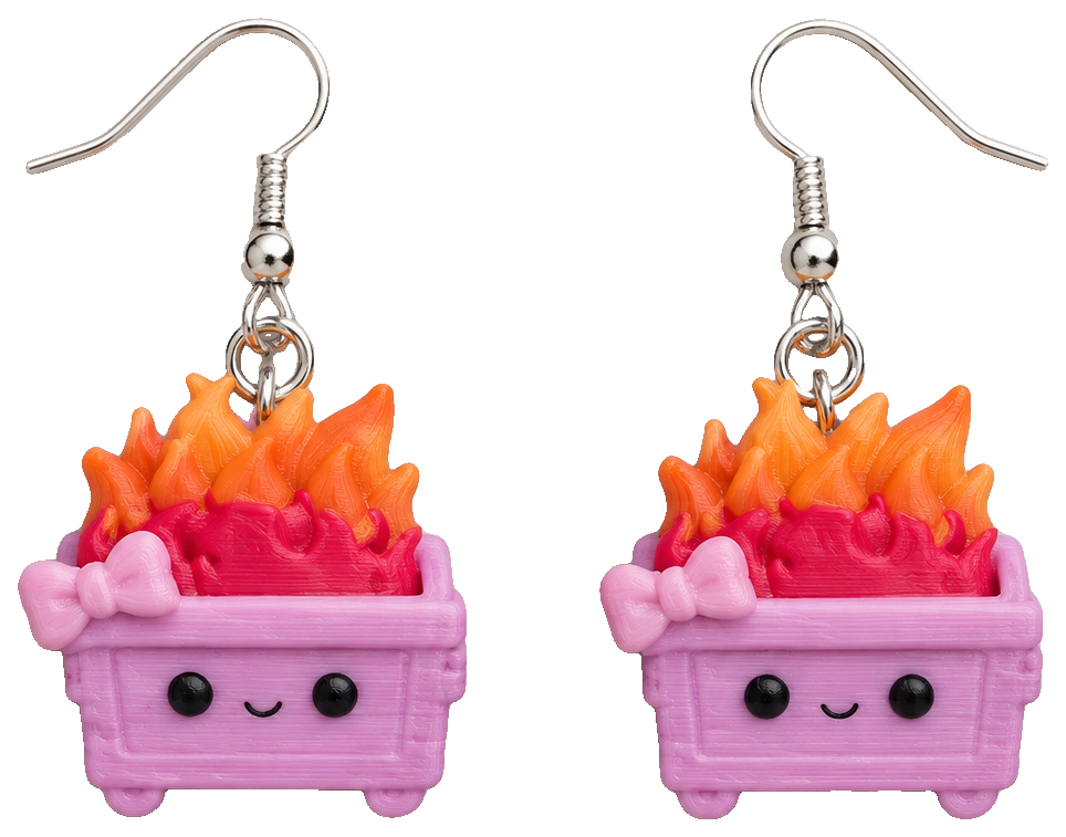 Cute Dumpster Fire Earrings With a Bow — view 1