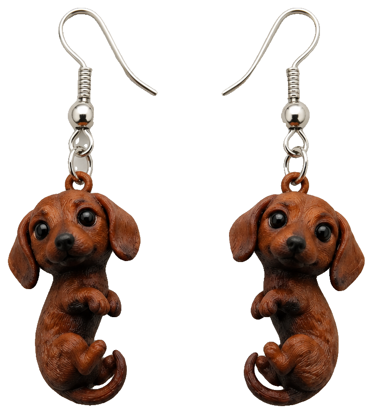 Cute Dachshund Pup Earrings (0.2mm Optimized) — view 1