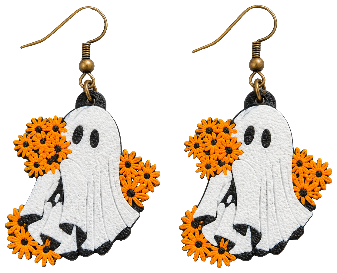Multicolor Ghost Flower Halloween Earrings — view 1