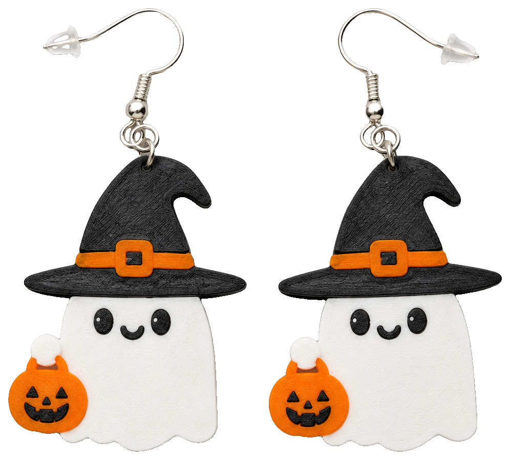 Cute Trick or Treating Halloween Ghost Earrings — view 1