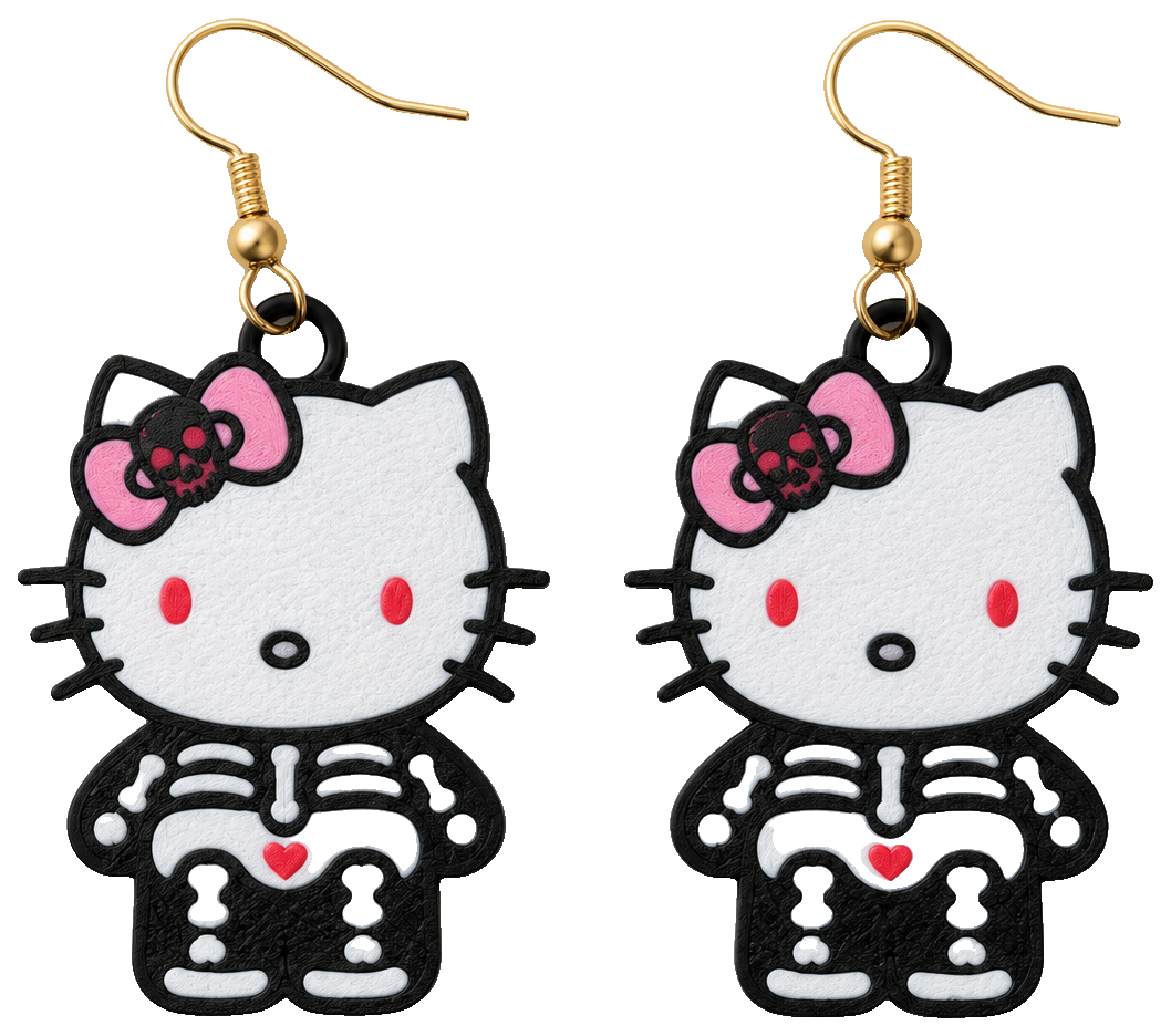 Cat with bow Halloween Skeleton Earrings — view 1