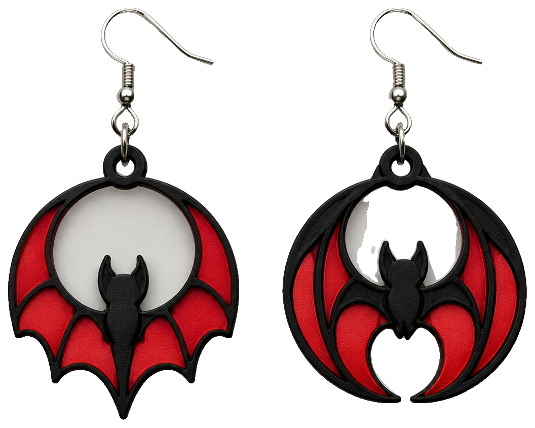 Spooky Black & Red Bat Earrings – 2 Unique Designs — view 1