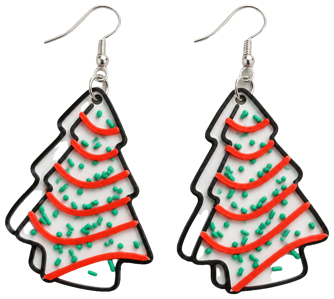 mini Christmas tree cake earrings — view 1