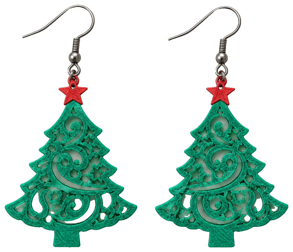 Christmas tree earrings by LC3D — view 1