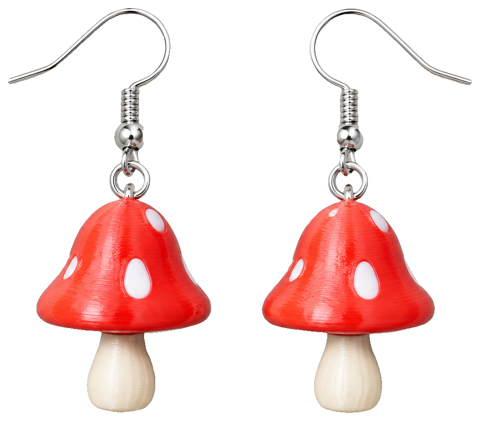Mushroom earrings by 3DPrintFairy — view 1