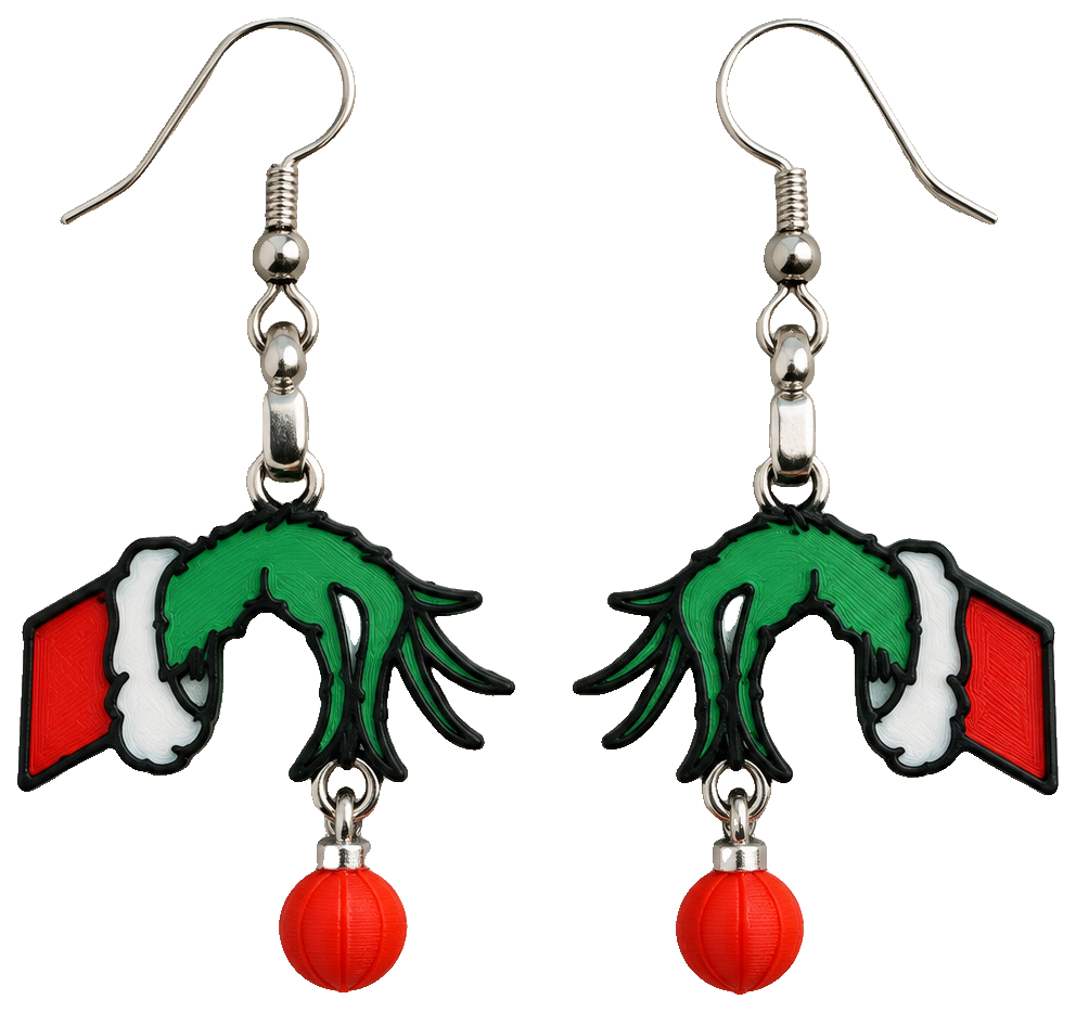 Grinch Stealing Ornament Christmas Earrings — view 1