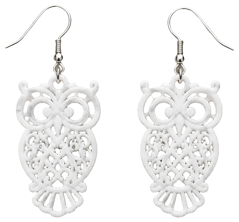 White owl earrings — view 1