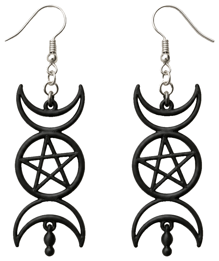 Pendientes triple luna Diosa + Pentáculo — view 1
